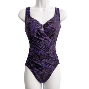 Miraclesuit Paisley Park Gandolf Purple Black One Piece Swimsuit Size 8